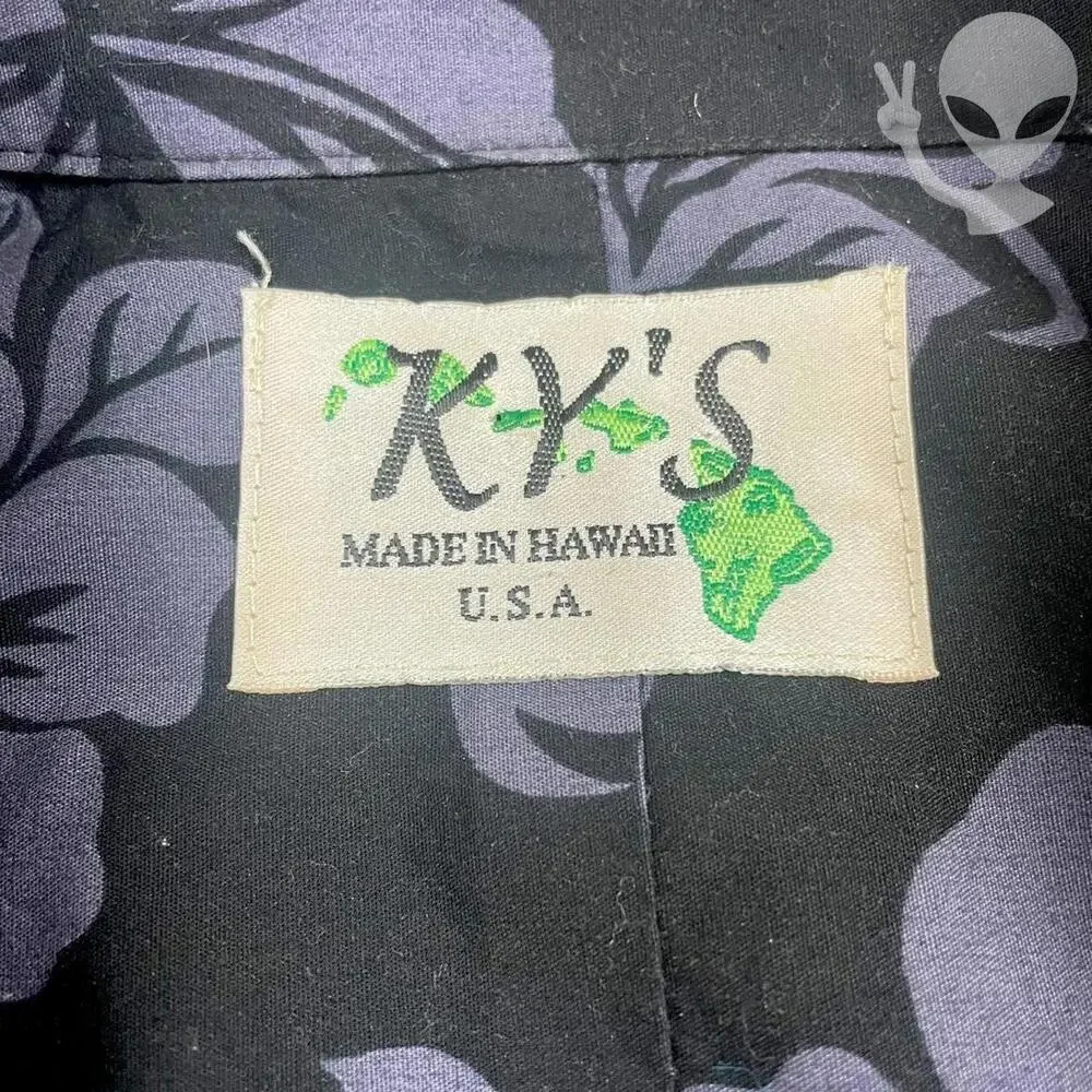 KY'S Hawaiian Shirt Large Black Hibiscus Beer Bottle Border Aloha Print - Picture 3 of 4